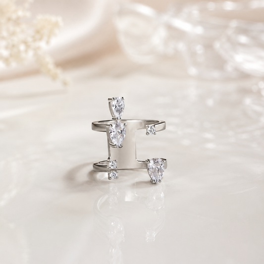 925 Sterling Silver Halo Statement Adjustable Ring