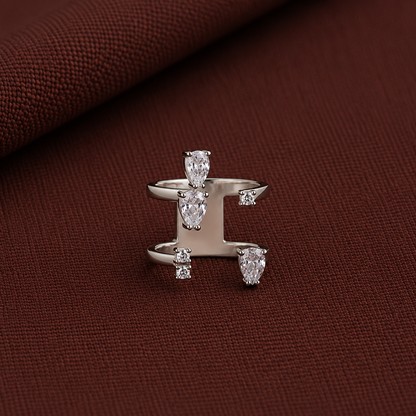 925 Sterling Silver Halo Statement Adjustable Ring