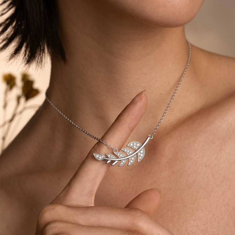 Silver Leaf Charm Pendant with Chain