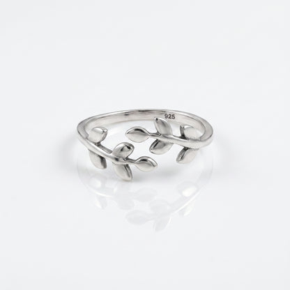925 Silver Leaf Wrap Adjustable Ring
