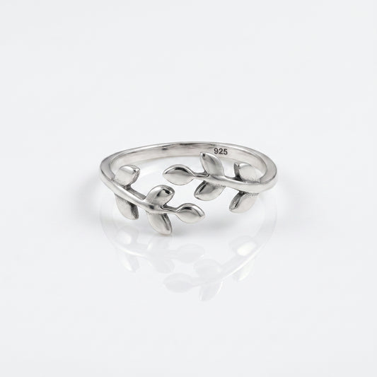 925 Silver Leaf Wrap Adjustable Ring
