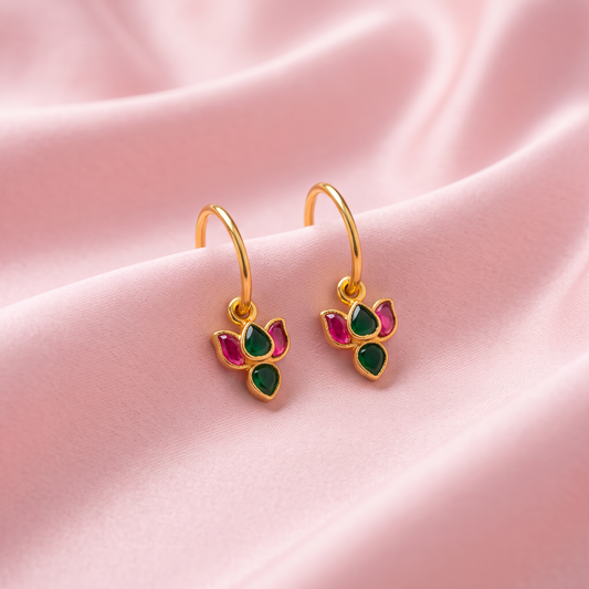 925 18K gold-plated lotus hoop earrings