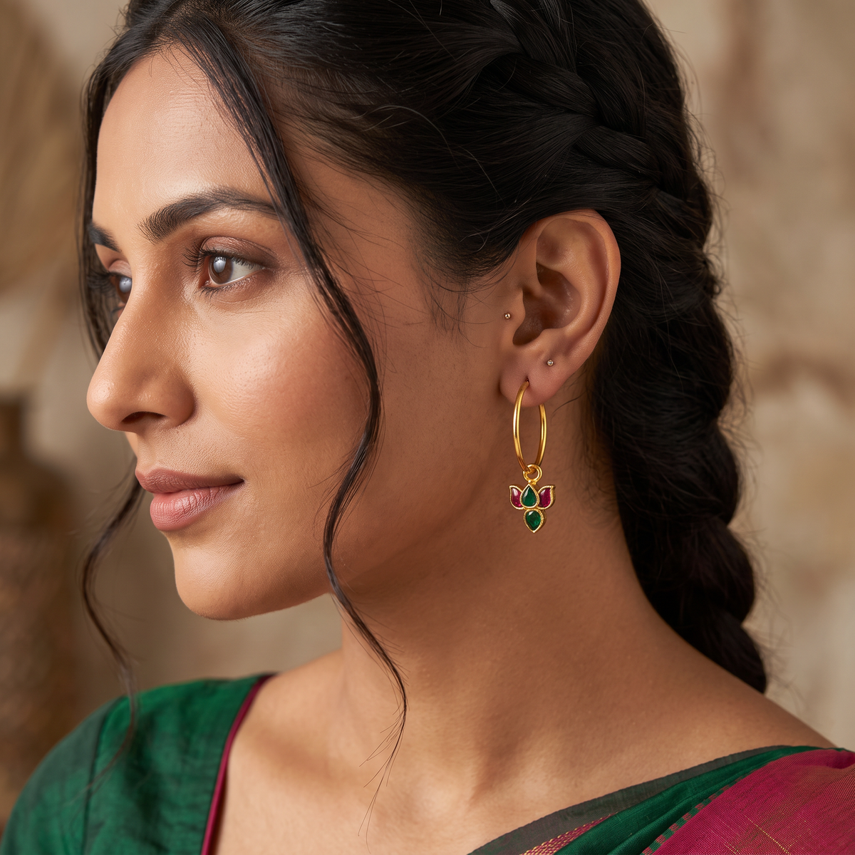 925 18K gold-plated lotus hoop earrings