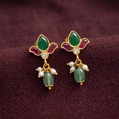 925 Silver Lotus Meenakari Drop Earrings