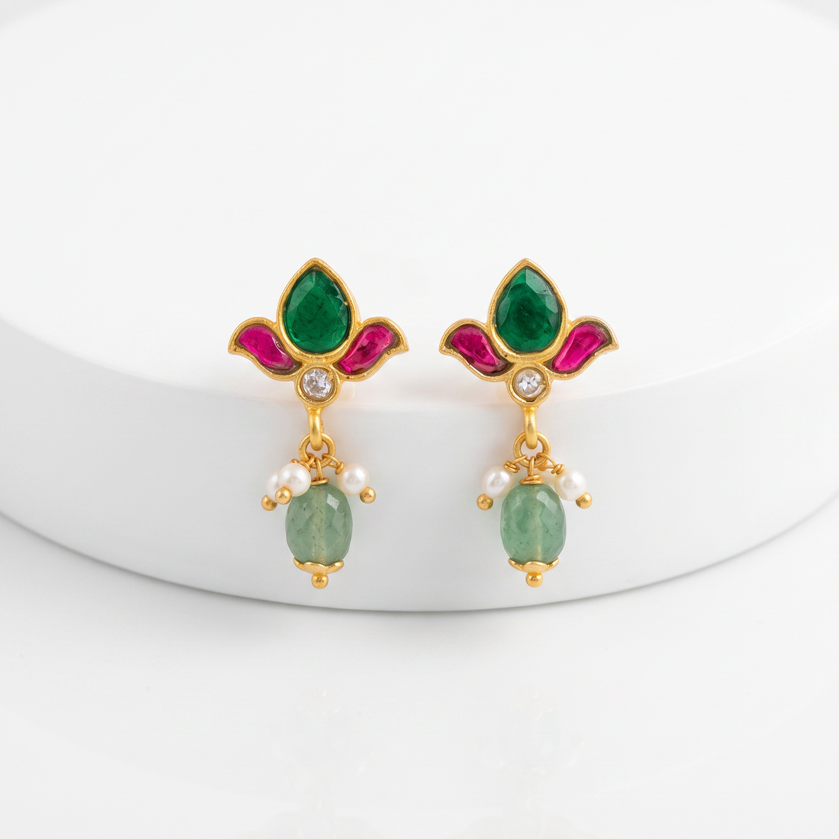 925 Silver Lotus Meenakari Drop Earrings