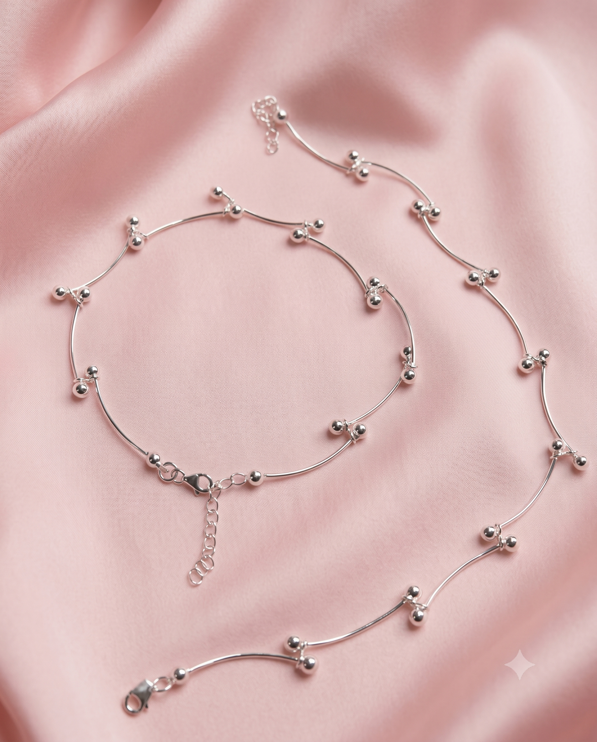 925 Sterling Silver Beaded Anklet