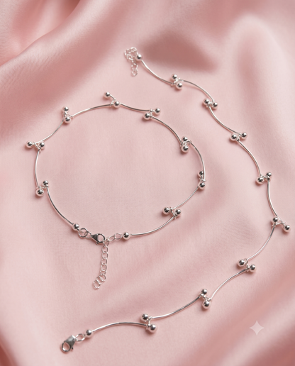 925 Sterling Silver Beaded Anklet
