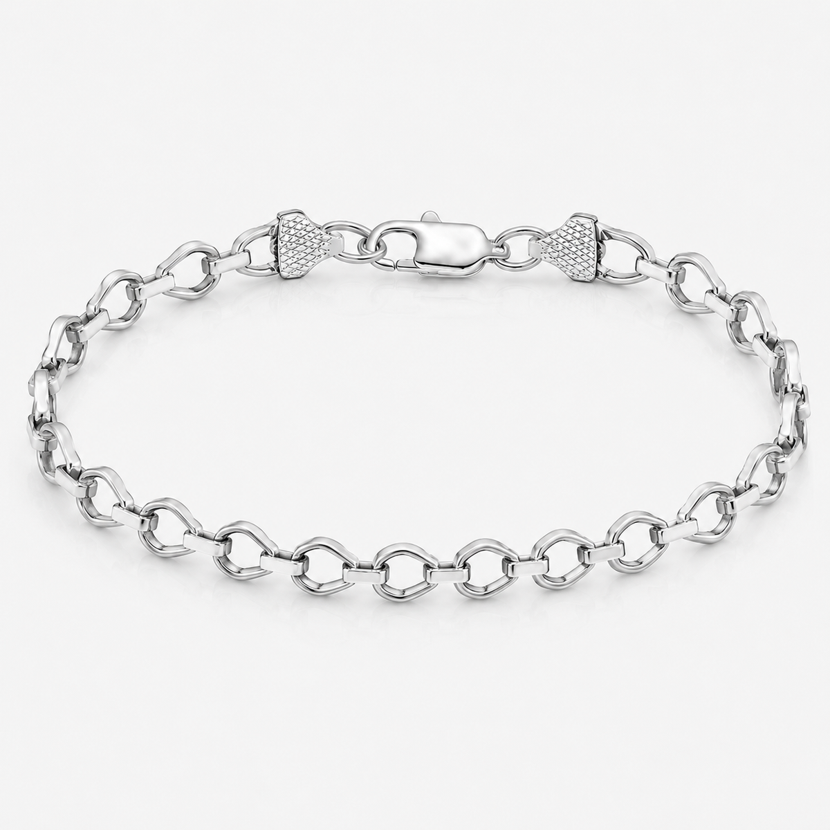 925 Silver Open heart link Men's Bracelet