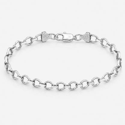 925 Silver Open heart link Men's Bracelet