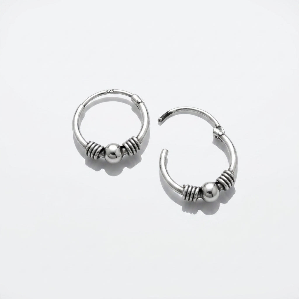 925 Silver Beaded Hoops