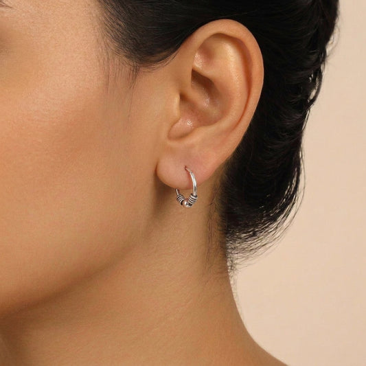 925 Silver Beaded Hoops