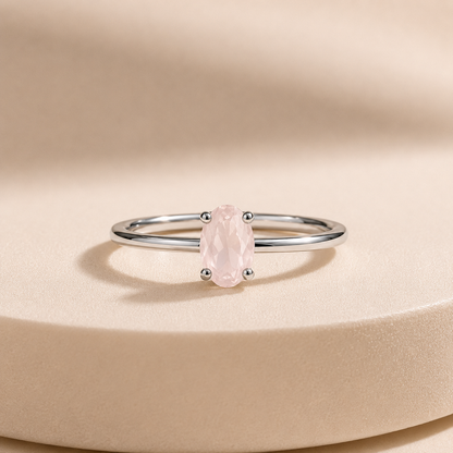 925 Silver Pink Amethyst Studded Ring
