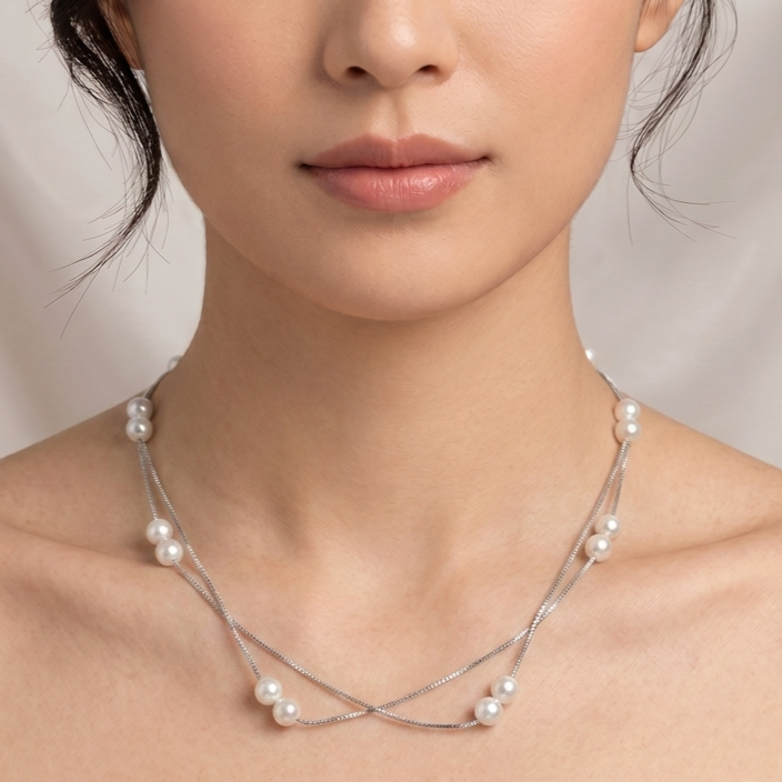 Pearl Double-Layered 925 Silver Necklace