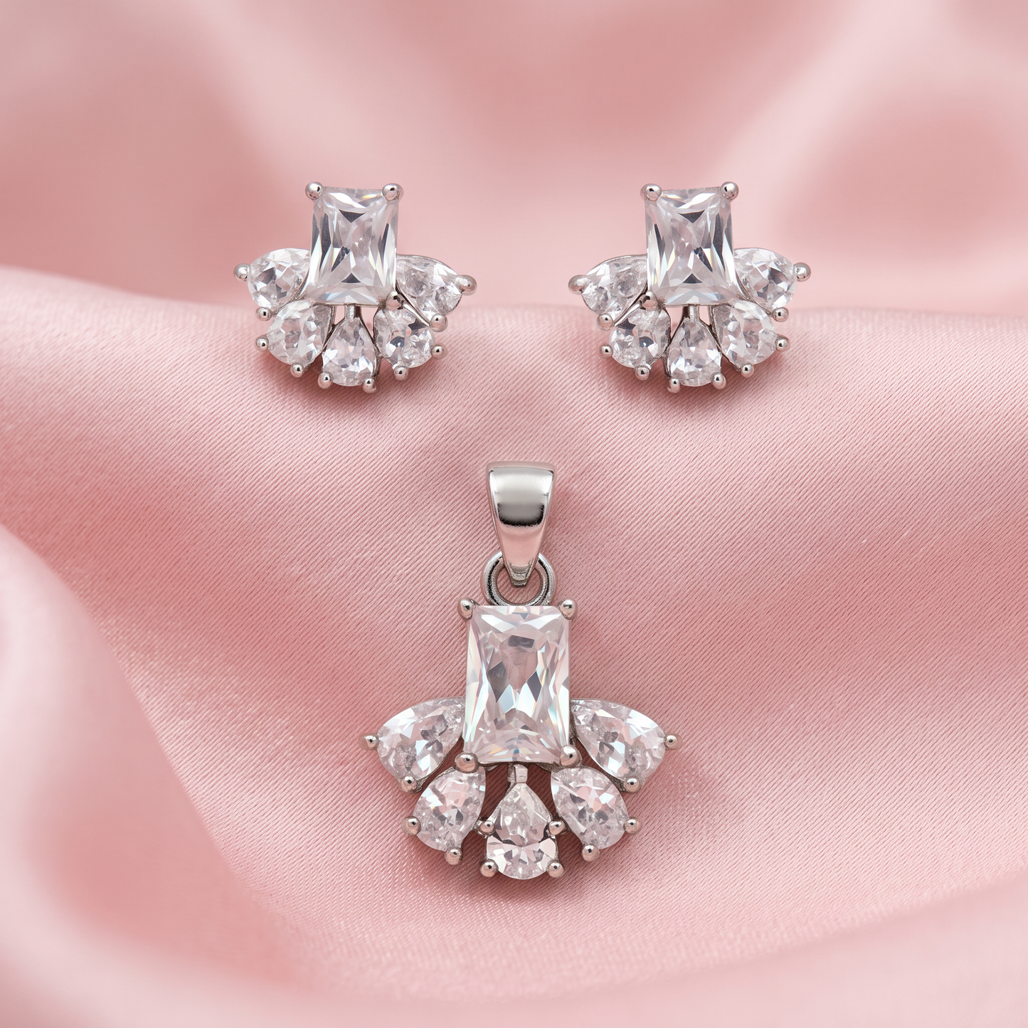 925 Silver Crystal Pendant Set