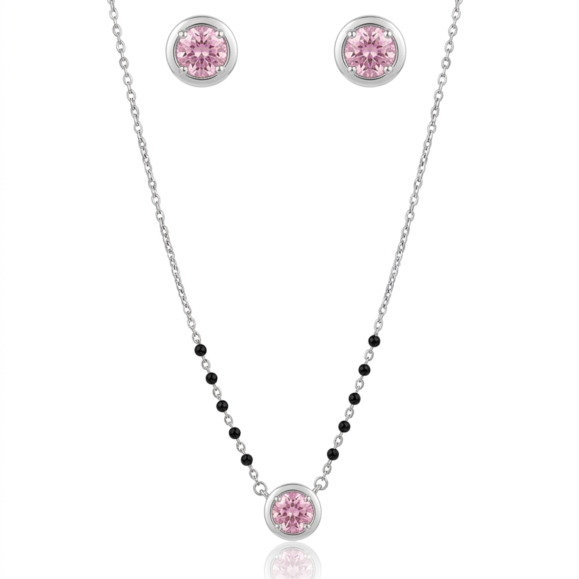 Pink 925 Sterling Silver Round Mangalsutra Set