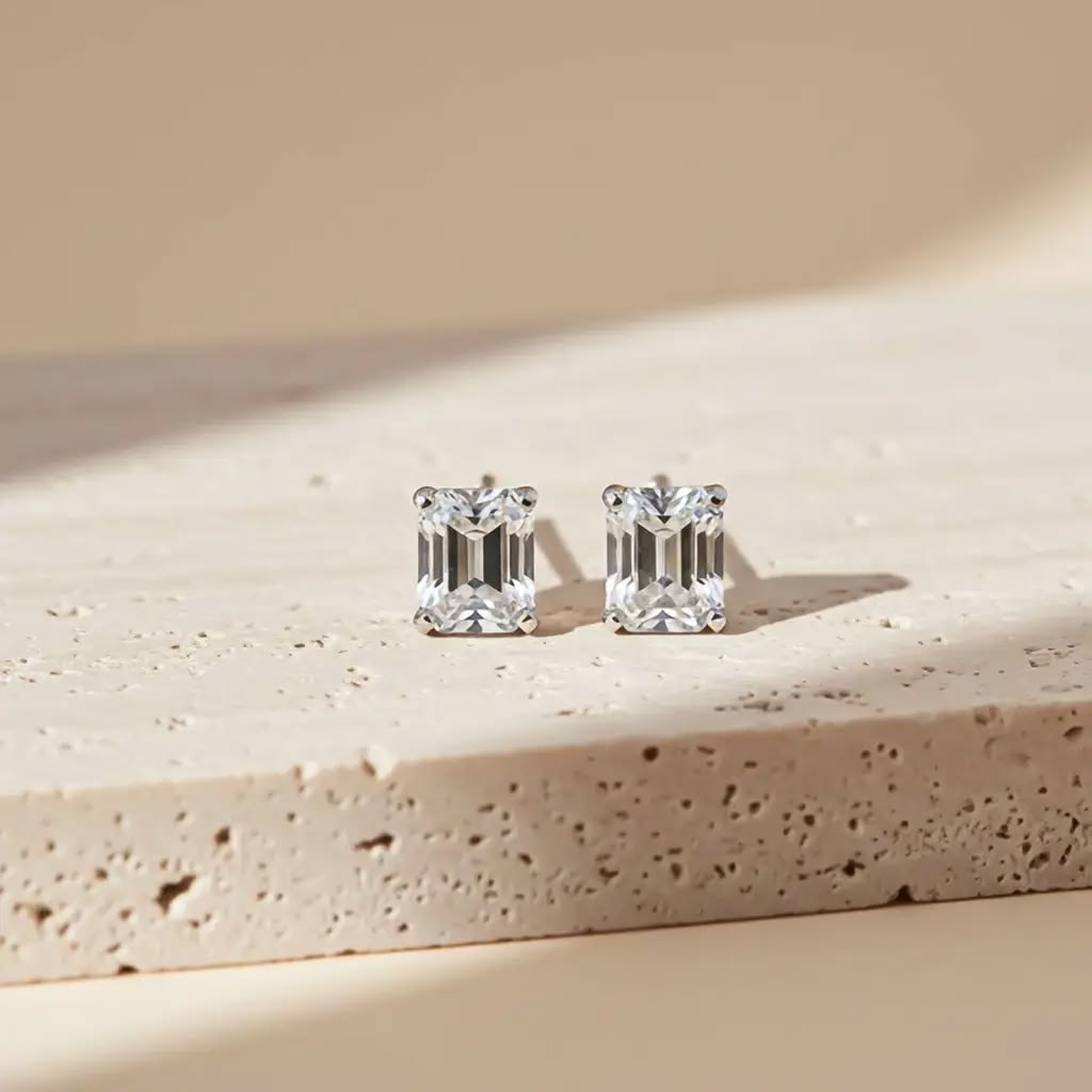 Silver Rectangle Solitaire Studs