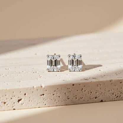 Silver Rectangle Solitaire Studs