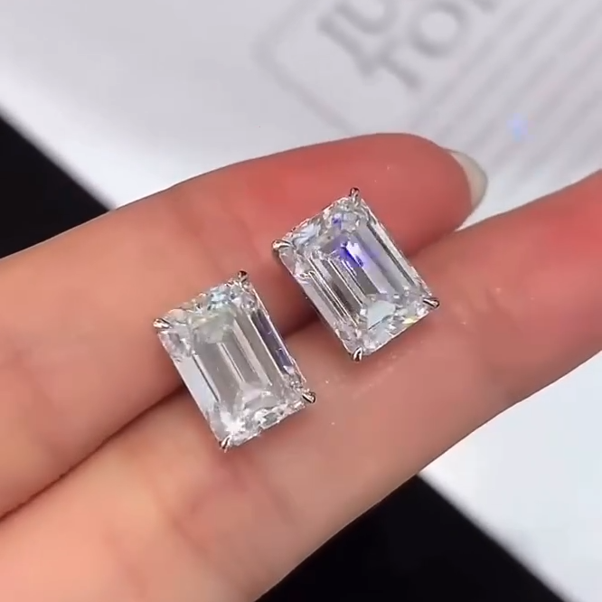 Silver Rectangle Solitaire Studs