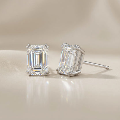 Silver Rectangle Solitaire Studs
