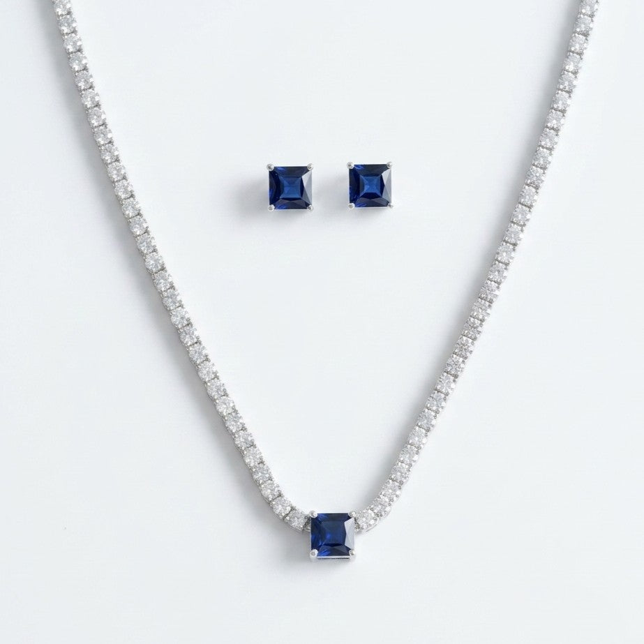 925 Silver Sapphire Blue Necklace Set