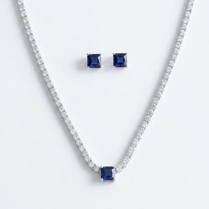 925 Silver Sapphire Blue Necklace Set