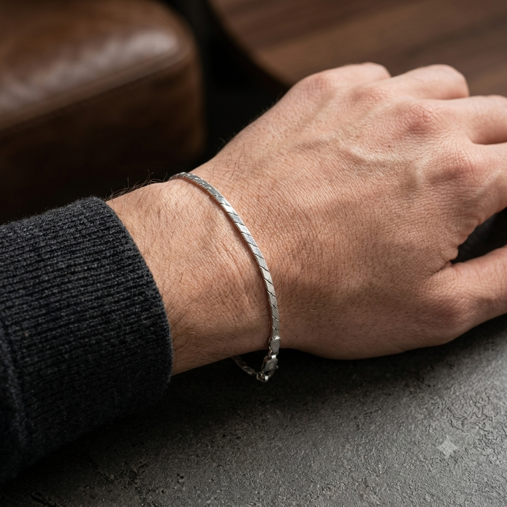 925 Silver Box Pattern Men's Bracelet