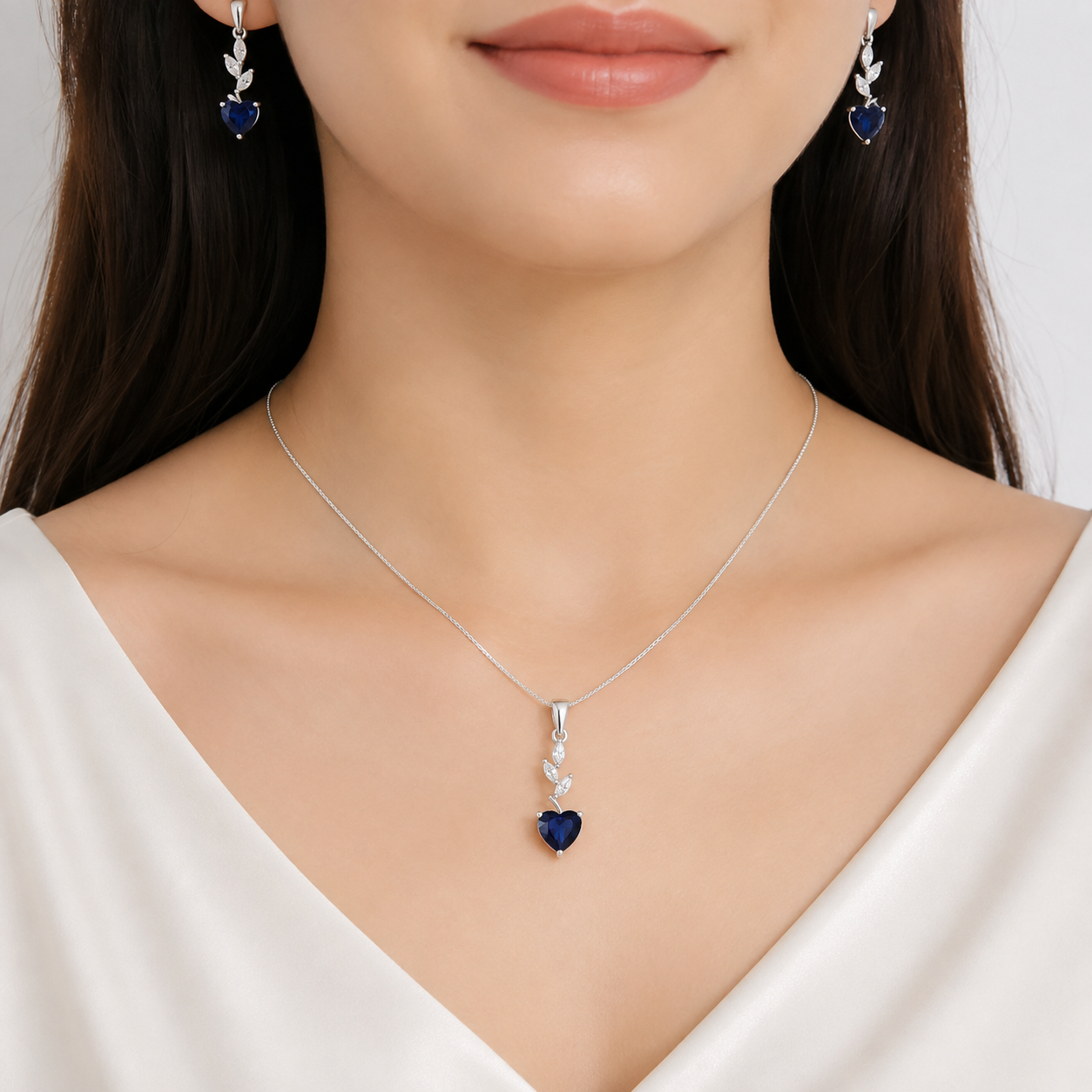 Silver Ocean Heart Pendant Set
