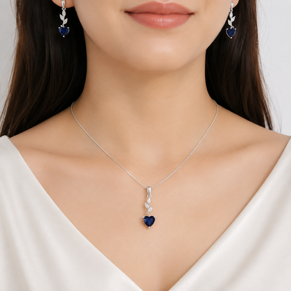 Silver Ocean Heart Pendant Set