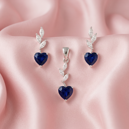 Silver Ocean Heart Pendant Set