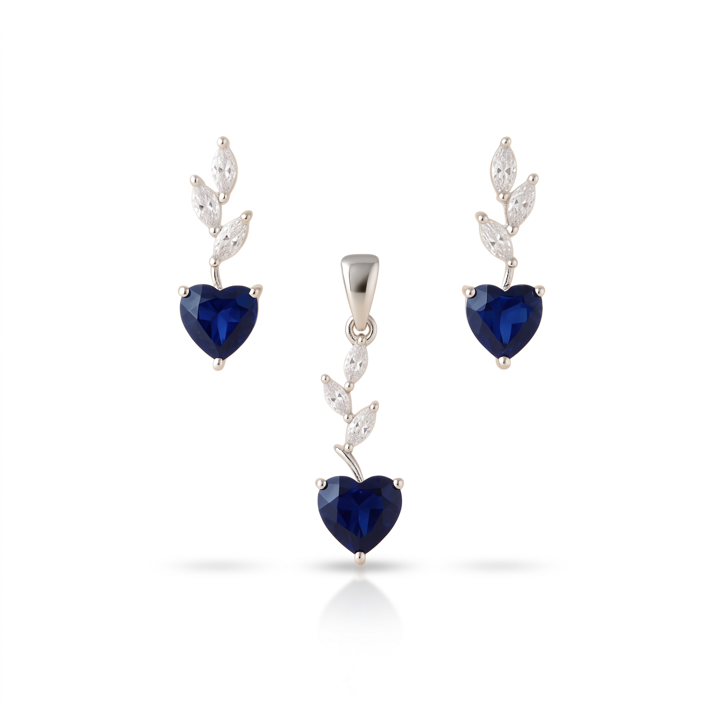 Silver Ocean Heart Pendant Set