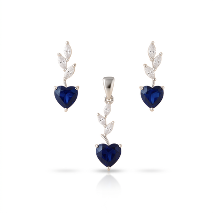 Silver Ocean Heart Pendant Set