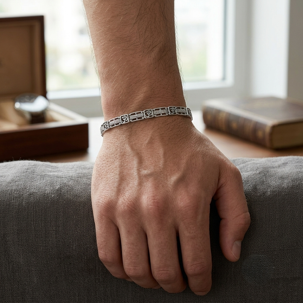 925 Silver Om Charm Men's Bracelet