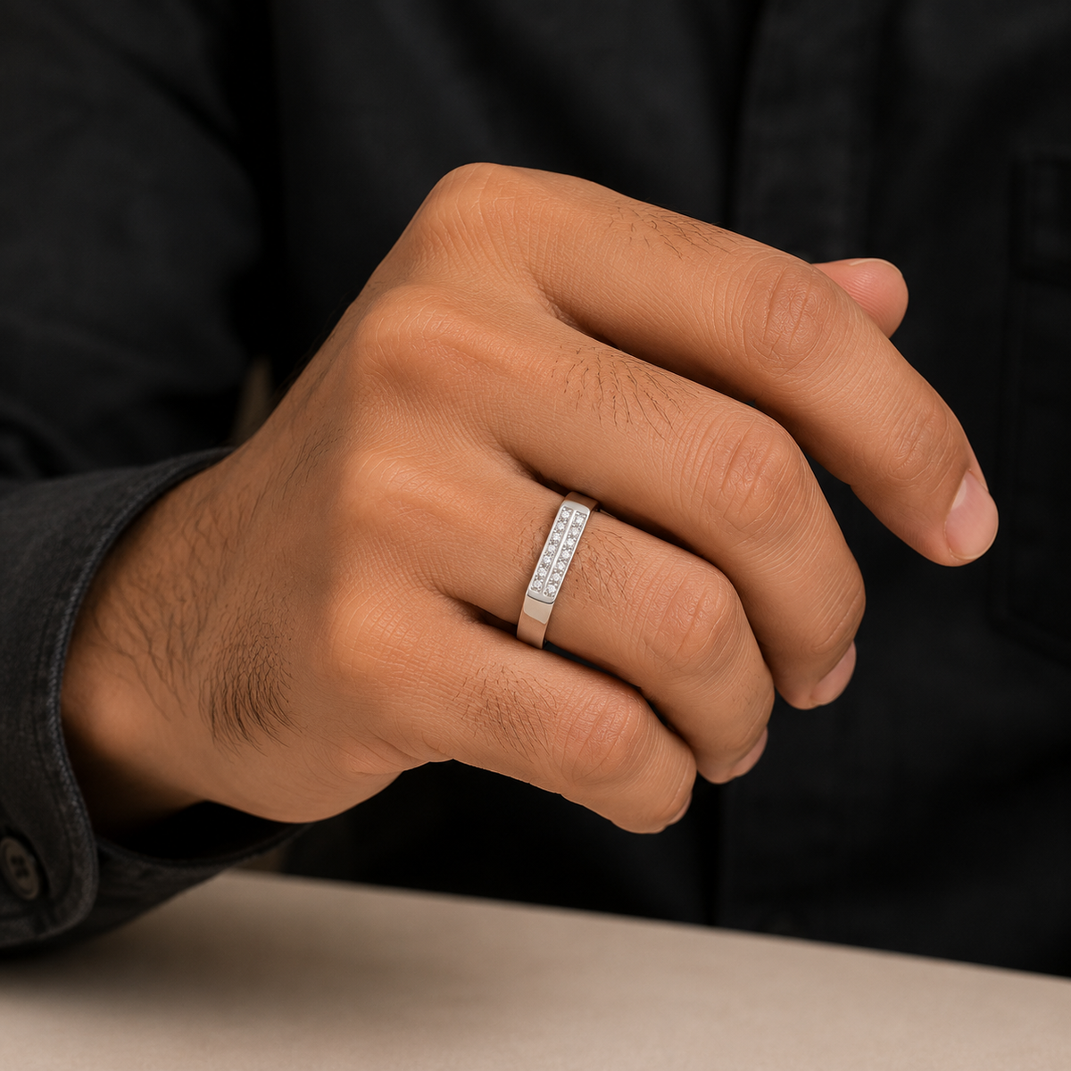 925 Silver Parallel Crest Men's Ring