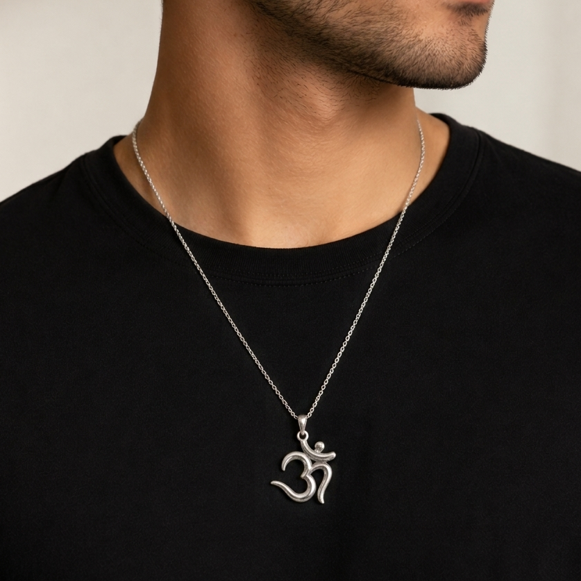 925 sterling silver Om pendant with sculpted Aum symbol