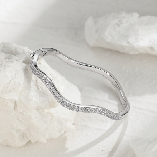 925 Silver Wave Bangle with lock