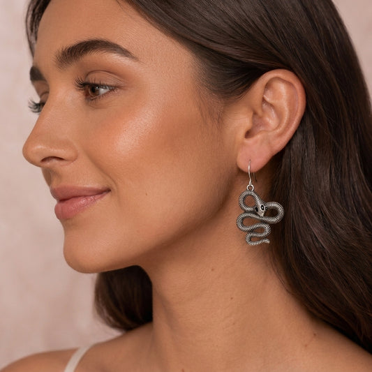 925 Silver Oxidised Snake Earrings