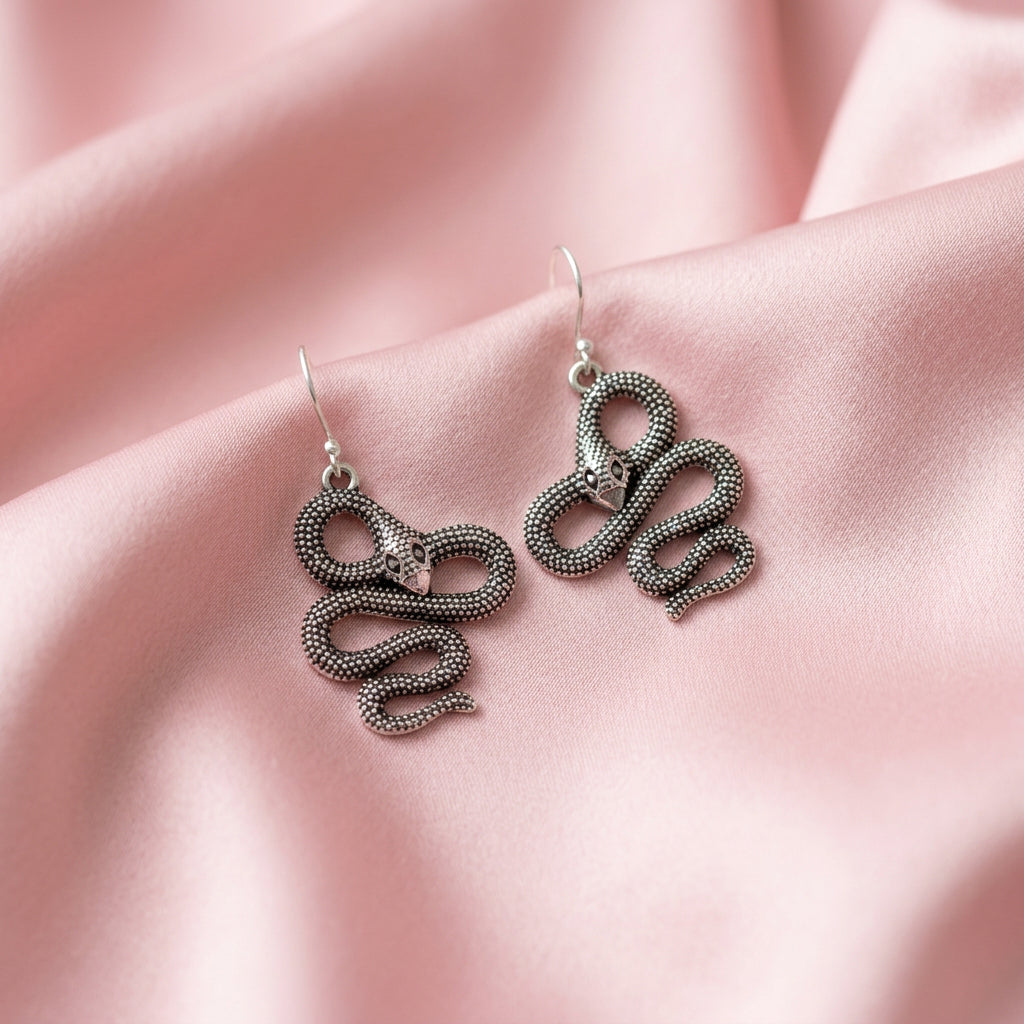 925 Silver Oxidised Snake Earrings