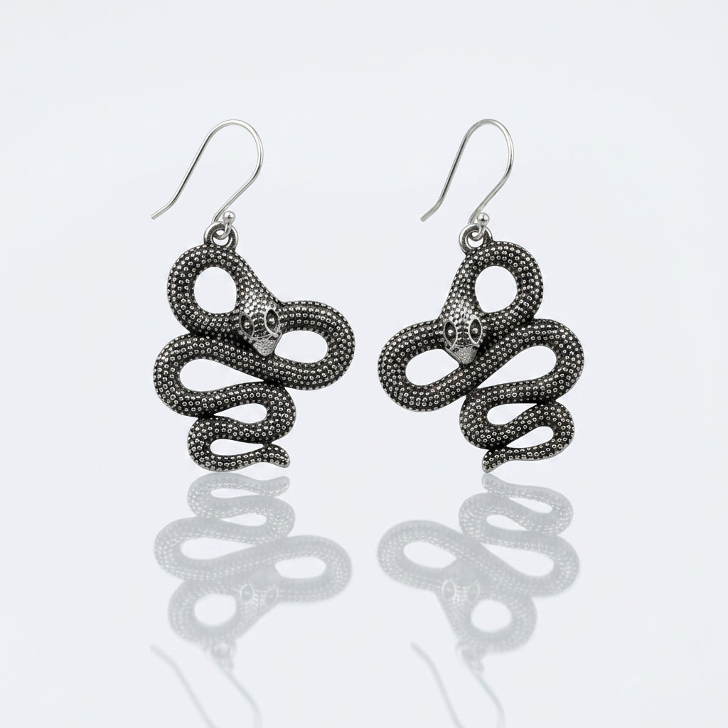 925 Silver Oxidised Snake Earrings