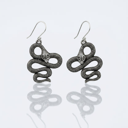 925 Silver Oxidised Snake Earrings