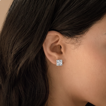 925 Silver Square Solitaire Studs