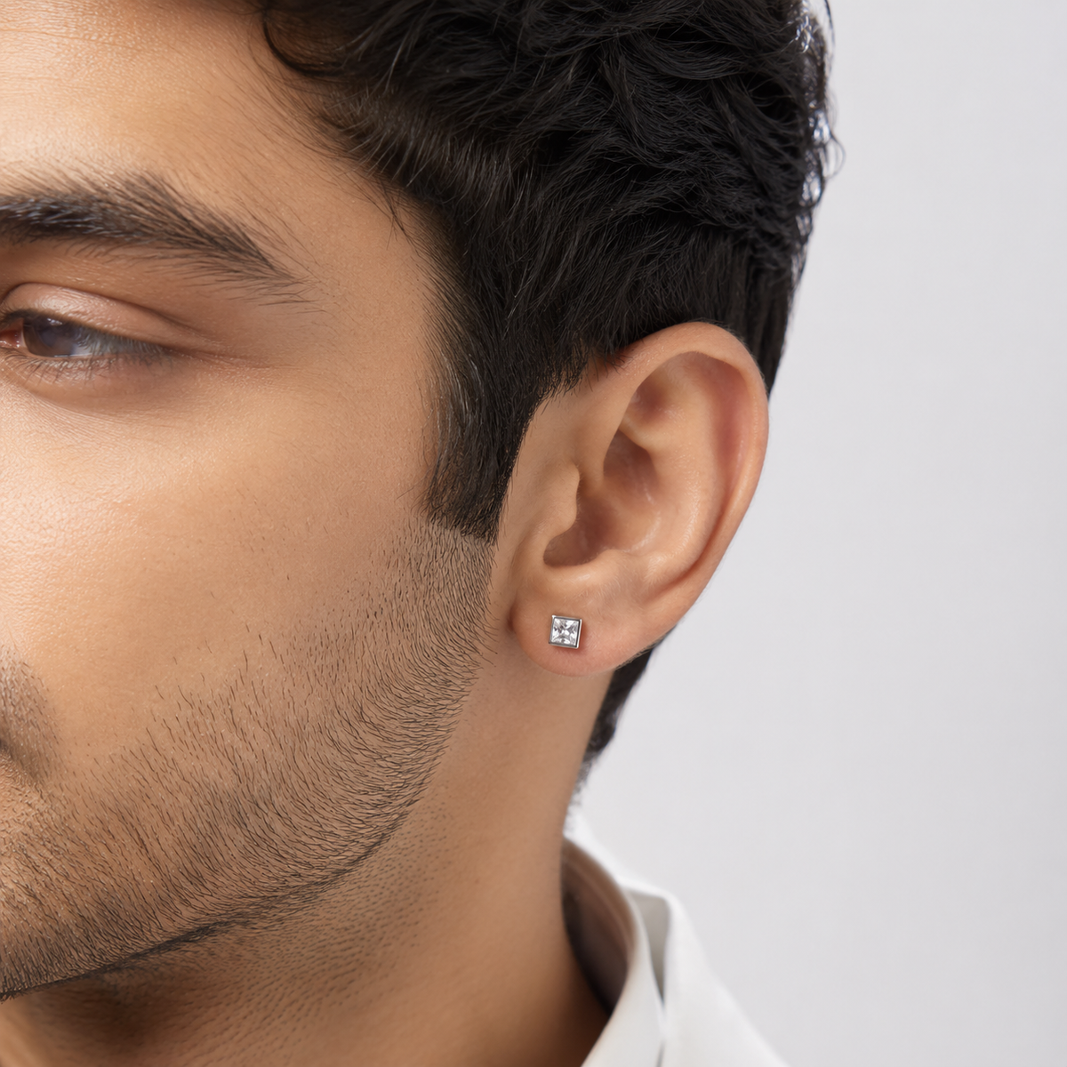 925 Silver Square Solitaire Studs