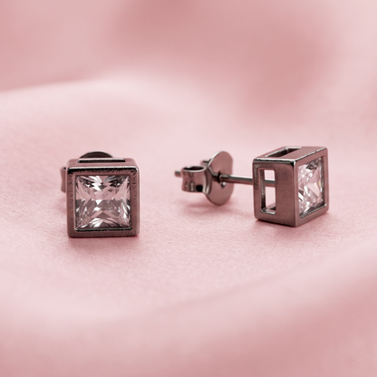 925 Silver Square Solitaire Studs