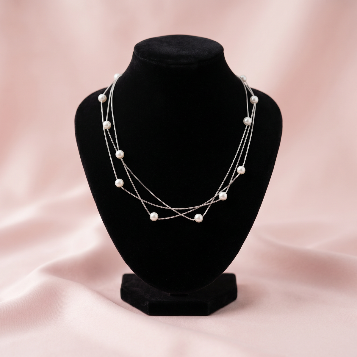 Pearl Cascade Layer 925 Silver Necklace