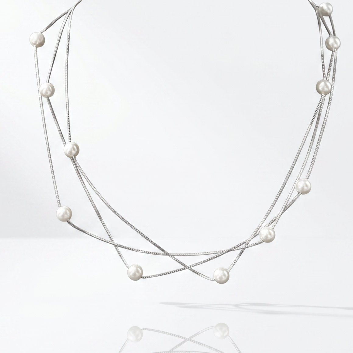 Pearl Cascade Layer 925 Silver Necklace