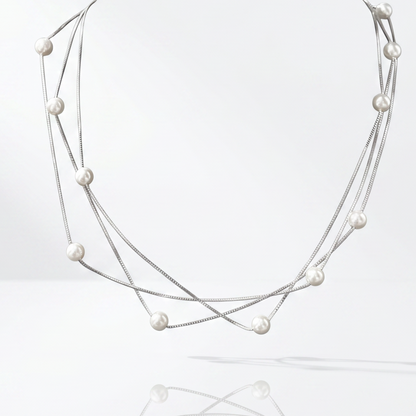 Pearl Cascade Layer 925 Silver Necklace