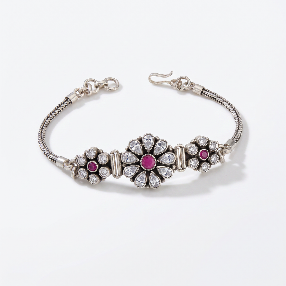 925 Silver Triple Charm Gemstone Bracelet