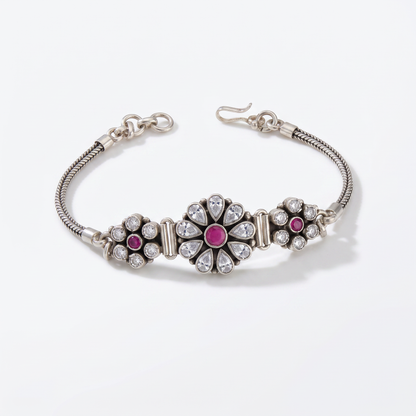 925 Silver Triple Charm Gemstone Bracelet