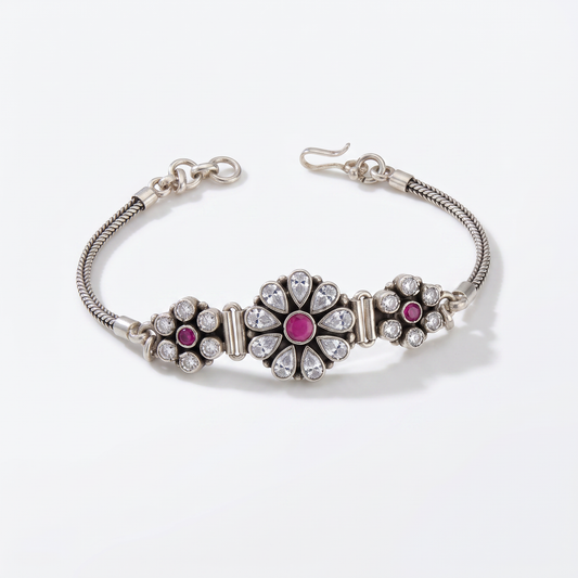 925 Silver Triple Charm Gemstone Bracelet