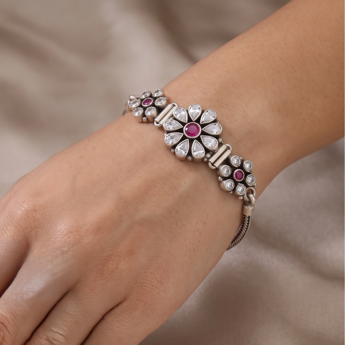 925 Silver Triple Charm Gemstone Bracelet