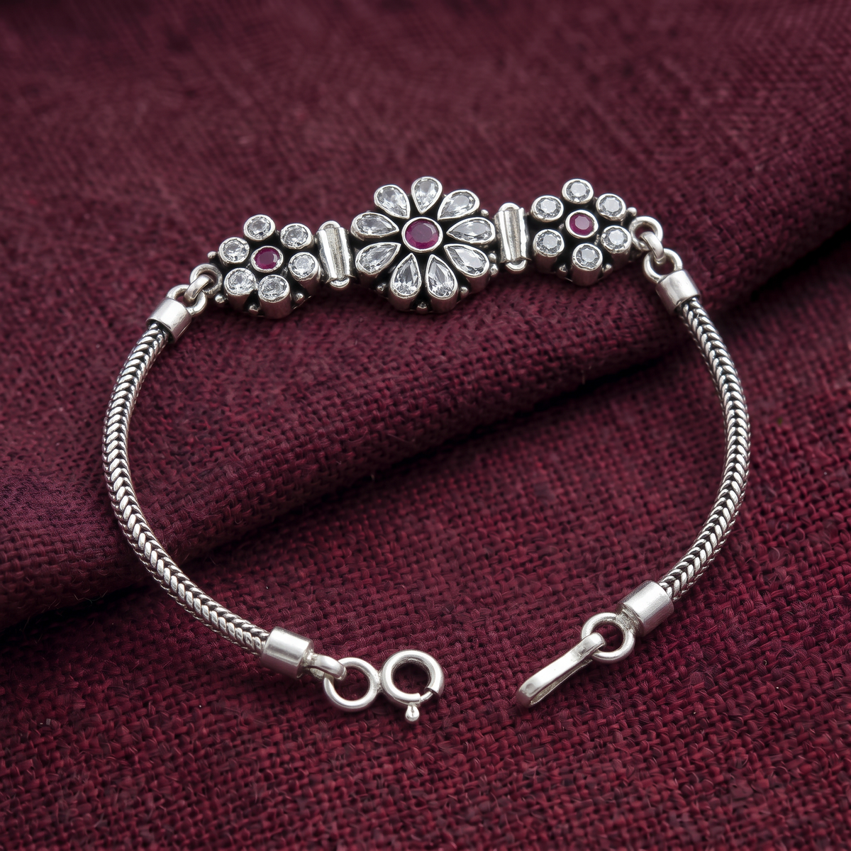 925 Silver Triple Charm Gemstone Bracelet